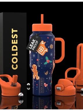 COLDEST Kids Leak-Proof Navy & Orange Holiday Straw Bottle